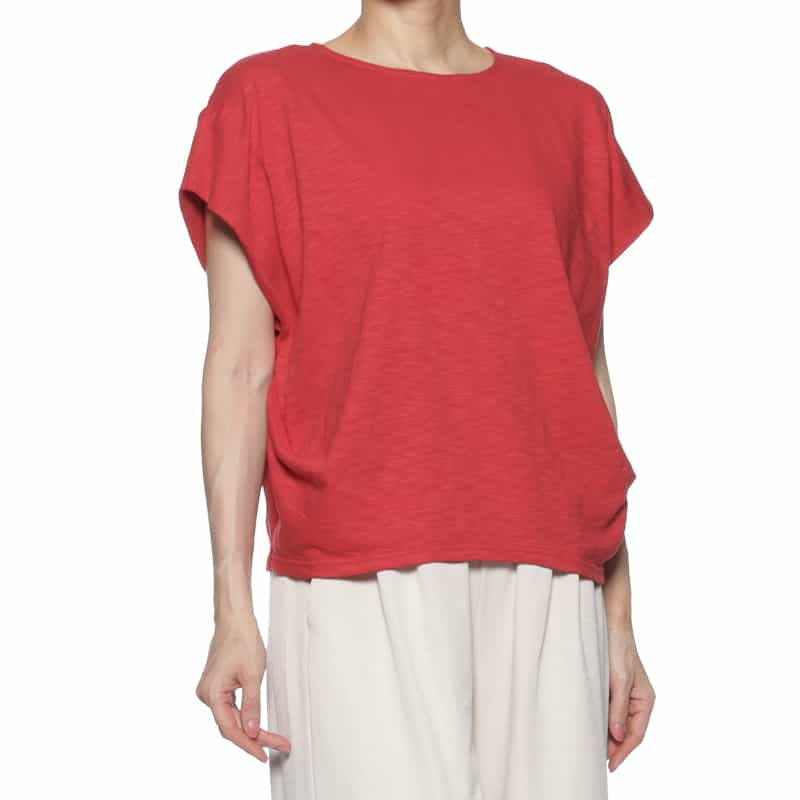 BARNEYS NEW YORK ウォッシャブル タックスリーブカットソー RED