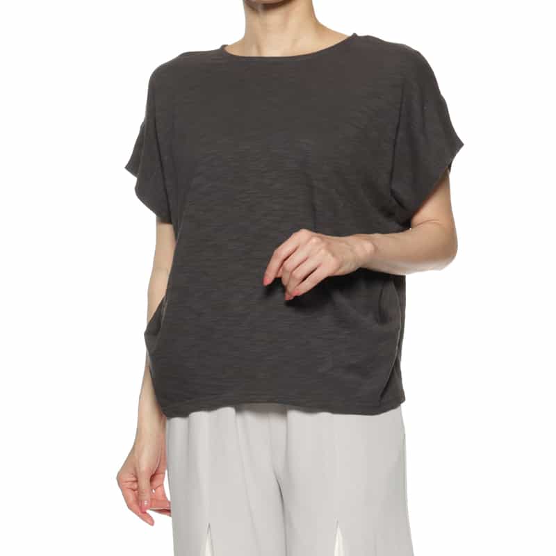 BARNEYS NEW YORK ウォッシャブル タックスリーブカットソー DARK GRAY