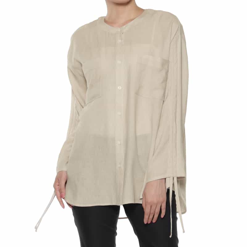 BARNEYS NEW YORK ウォッシャブル シャーリングスリーブブラウス BEIGE