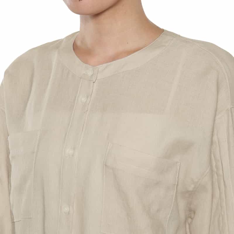 BARNEYS NEW YORK ウォッシャブル シャーリングスリーブブラウス BEIGE