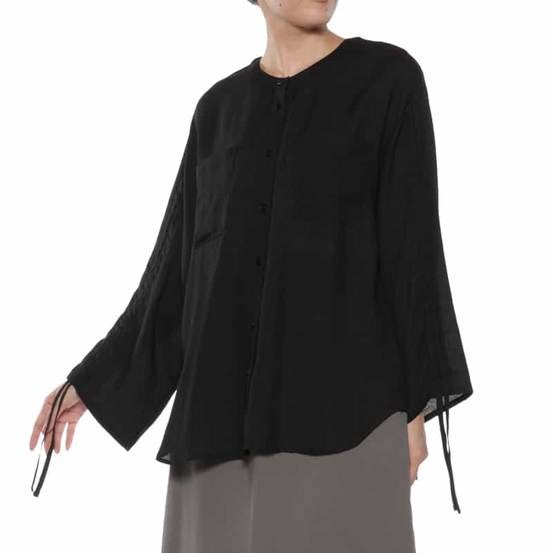 BARNEYS NEW YORK ウォッシャブル シャーリングスリーブブラウス BLACK