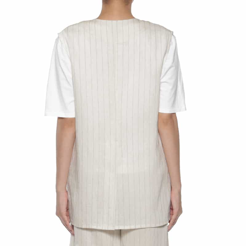 BARNEYS NEW YORK セットアップ ウォッシャブル ストライプ柄ノースリーブ ダブルジャケット OFF WHITE