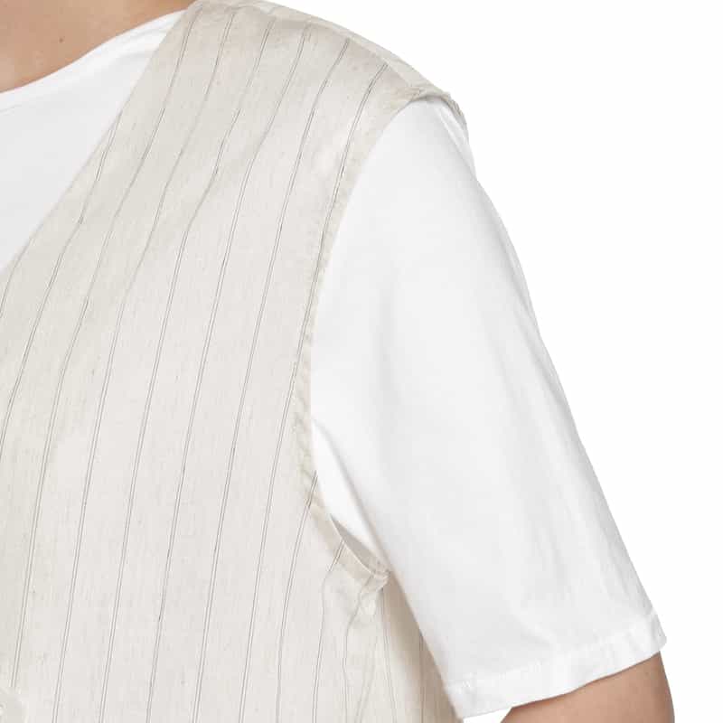 BARNEYS NEW YORK セットアップ ウォッシャブル ストライプ柄ノースリーブ ダブルジャケット OFF WHITE