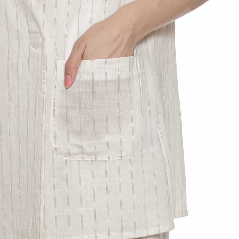 BARNEYS NEW YORK セットアップ ウォッシャブル ストライプ柄ノースリーブ ダブルジャケット OFF WHITE