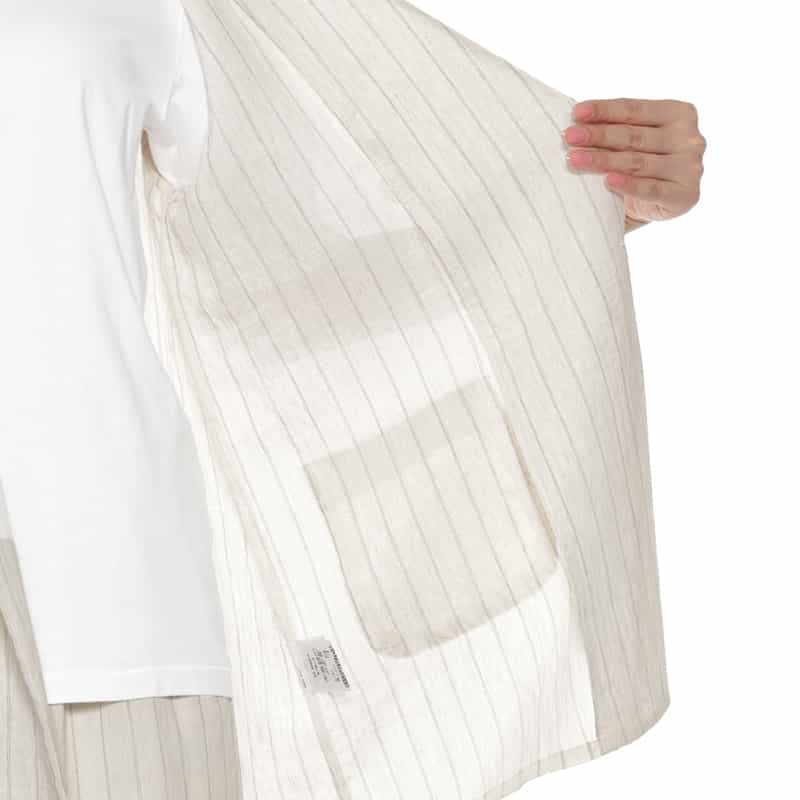 BARNEYS NEW YORK セットアップ ウォッシャブル ストライプ柄ノースリーブ ダブルジャケット OFF WHITE