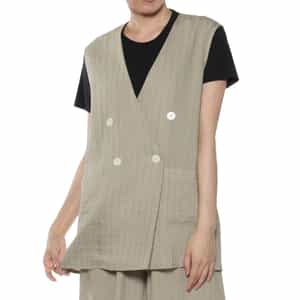 セットアップ ウォッシャブル ストライプ柄ノースリーブ ダブルジャケット