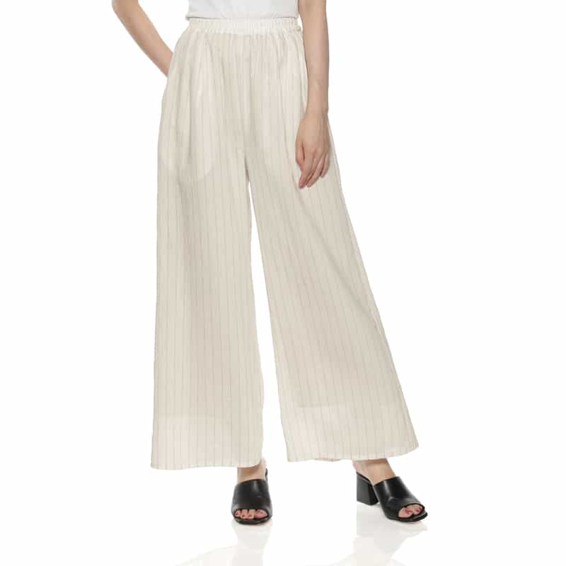 BARNEYS NEW YORK セットアップ ウォッシャブル ストライプ柄ドローストリング ワイドパンツ OFF WHITE
