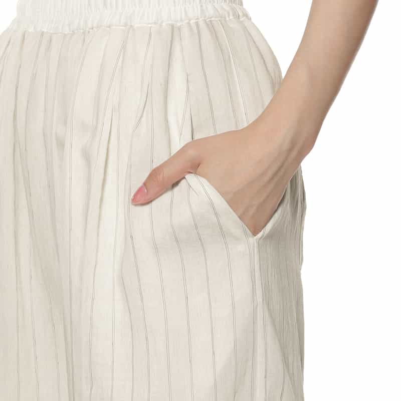 BARNEYS NEW YORK セットアップ ウォッシャブル ストライプ柄ドローストリング ワイドパンツ OFF WHITE