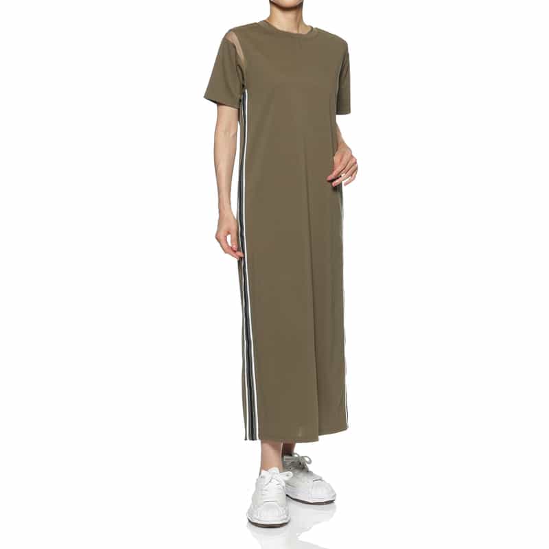 BARNEYS NEW YORK ウォッシャブル シアー素材コンビネーション カットソードレス KHAKI