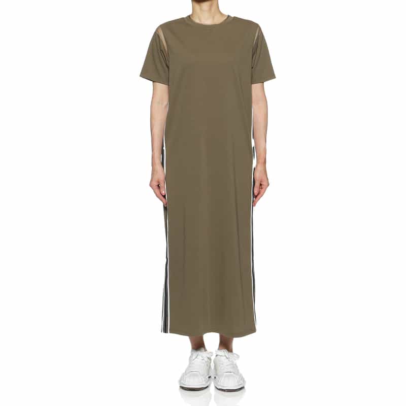 BARNEYS NEW YORK ウォッシャブル シアー素材コンビネーション カットソードレス KHAKI