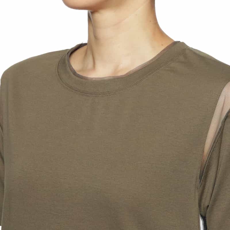 BARNEYS NEW YORK ウォッシャブル シアー素材コンビネーション カットソードレス KHAKI