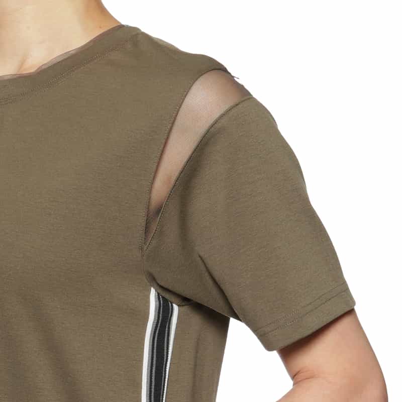 BARNEYS NEW YORK ウォッシャブル シアー素材コンビネーション カットソードレス KHAKI