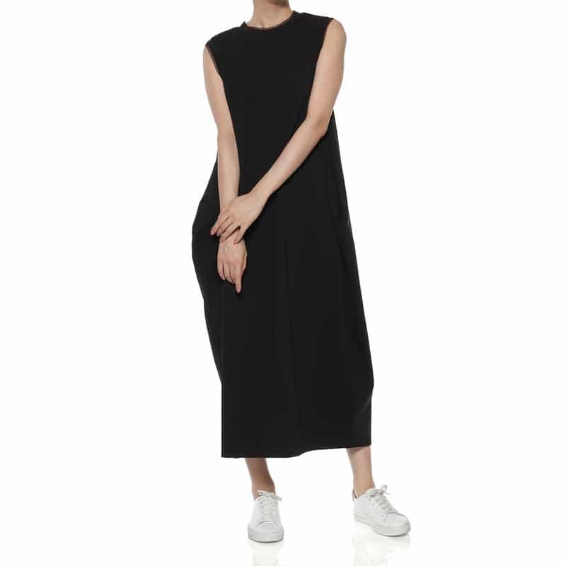 BARNEYS NEW YORK ウォッシャブル チュールデザイン マキシドレス BLACK