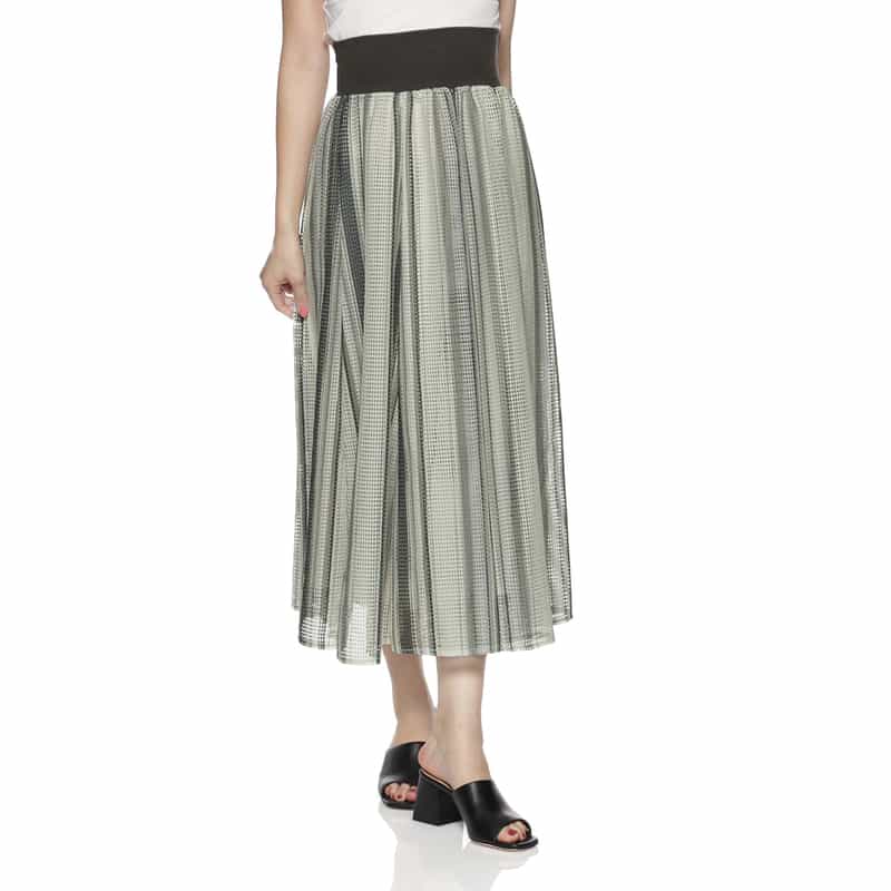 BARNEYS NEW YORK ウォッシャブル ストライプロングスカート GRAY