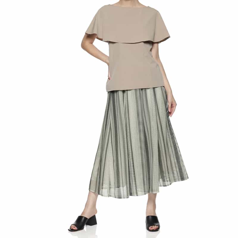 BARNEYS NEW YORK ウォッシャブル ストライプロングスカート GRAY