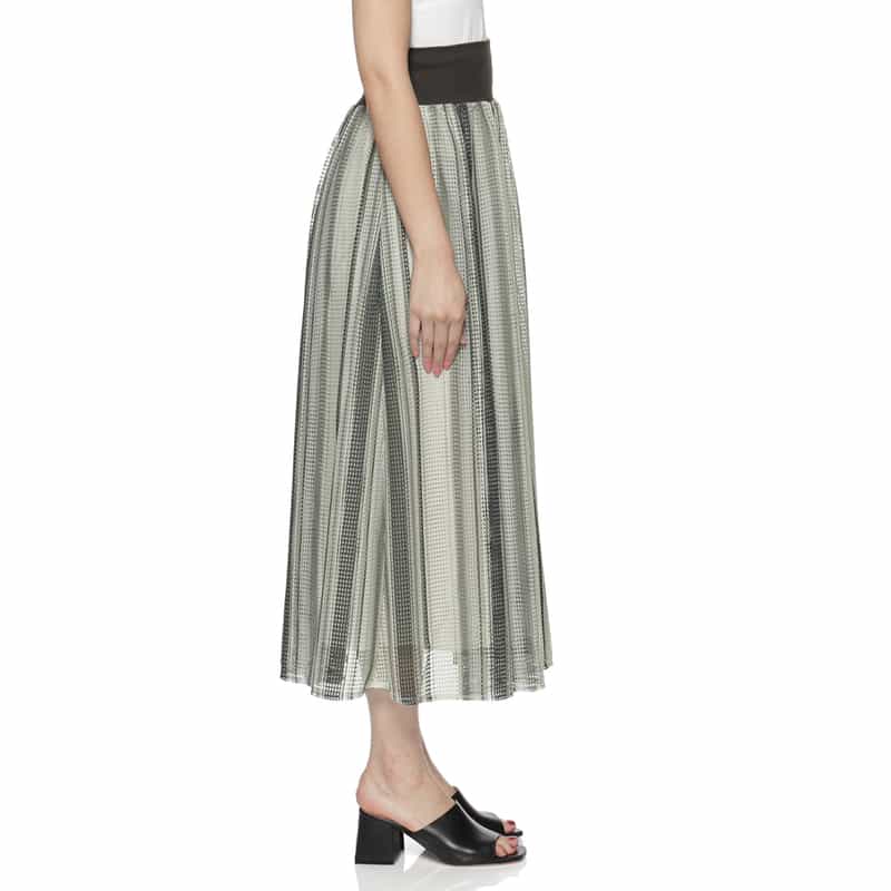 BARNEYS NEW YORK ウォッシャブル ストライプロングスカート GRAY