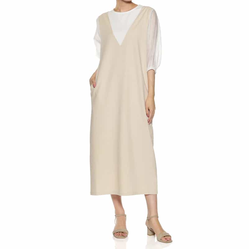BARNEYS NEW YORK ウォッシャブル コンビネーションカットソードレス BEIGE
