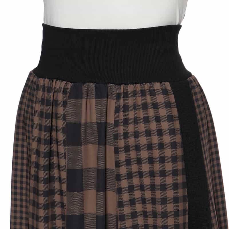 BARNEYS NEW YORK ウォッシャブル コンビネーションチェック柄ロングスカート BROWN
