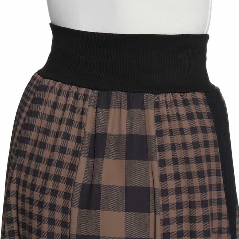 BARNEYS NEW YORK ウォッシャブル コンビネーションチェック柄ロングスカート BROWN