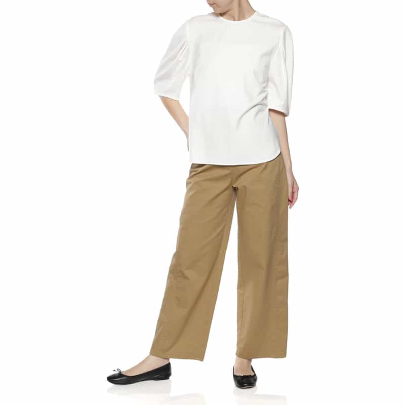 BARNEYS NEW YORK ウォッシャブル ワイドシルエットチノパンツ CAMEL