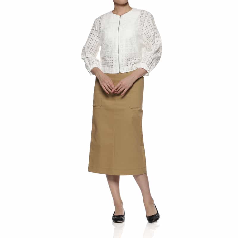 BARNEYS NEW YORK ウォッシャブル チノタイトスカート CAMEL