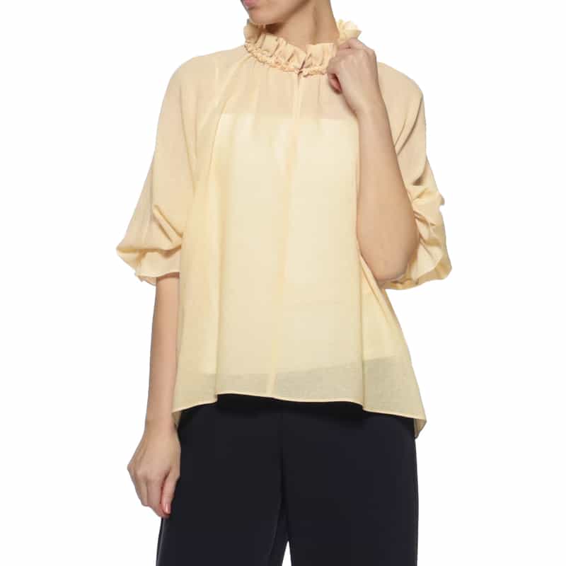 BARNEYS NEW YORK ウォッシャブル ギャザーネックブラウス BEIGE