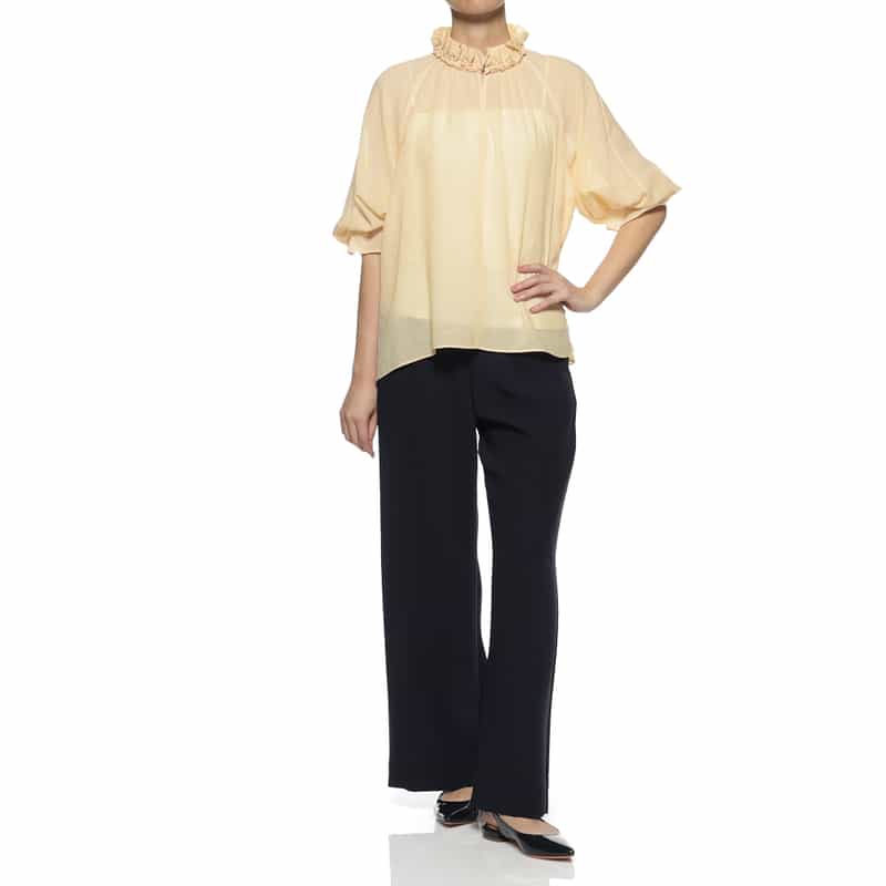 BARNEYS NEW YORK ウォッシャブル ギャザーネックブラウス BEIGE