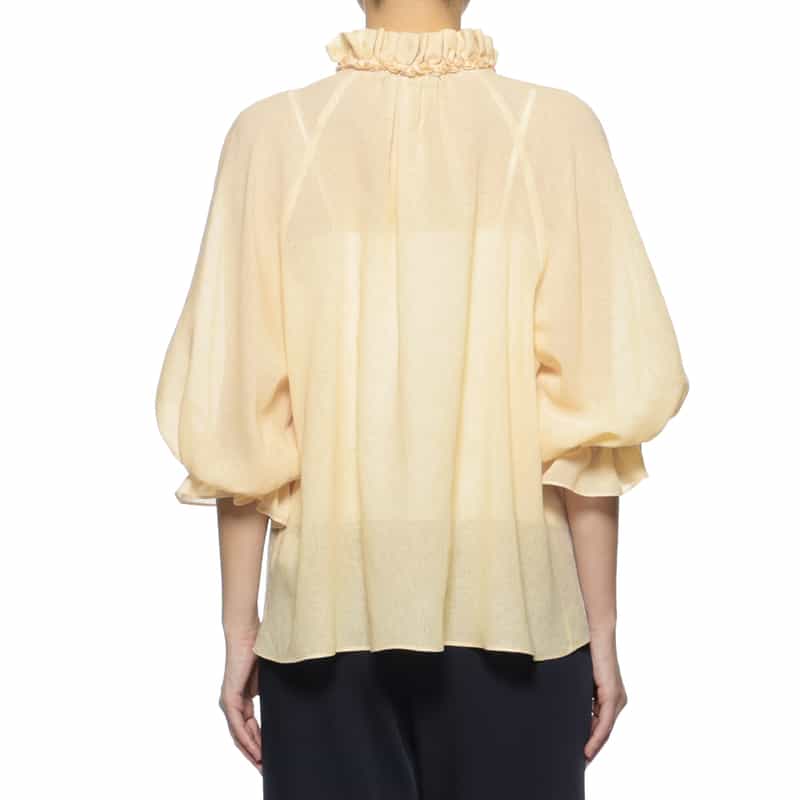 BARNEYS NEW YORK ウォッシャブル ギャザーネックブラウス BEIGE