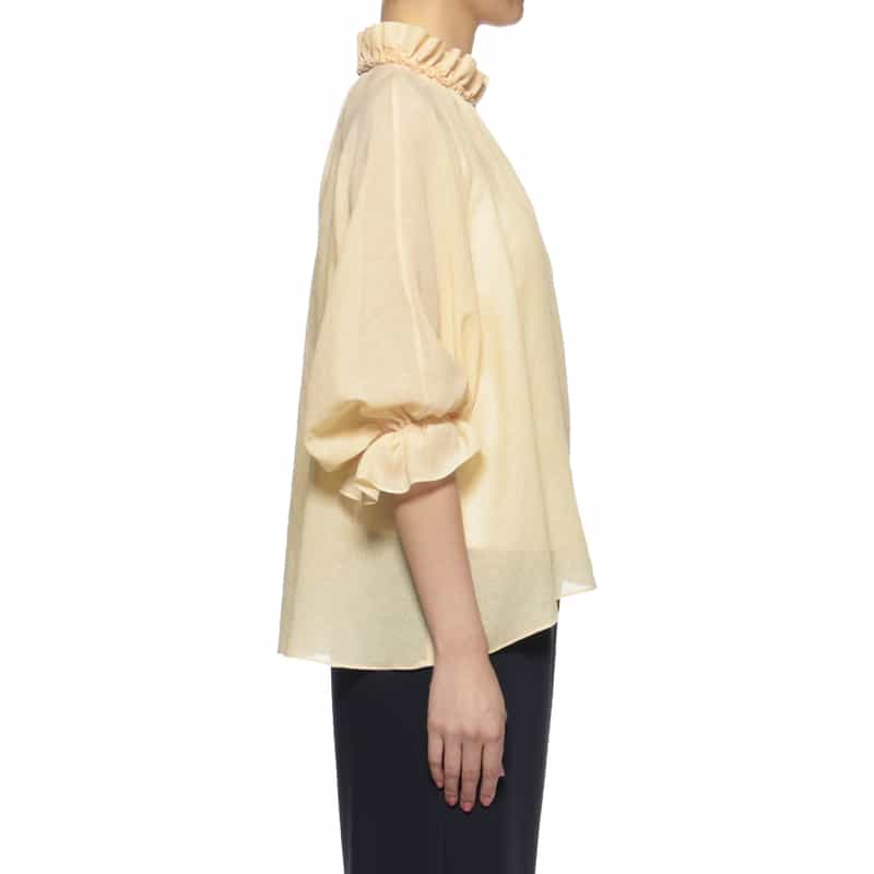 BARNEYS NEW YORK ウォッシャブル ギャザーネックブラウス BEIGE