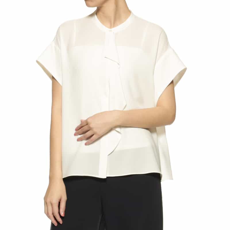 BARNEYS NEW YORK ウォッシャブル センターフリルブラウス WHITE