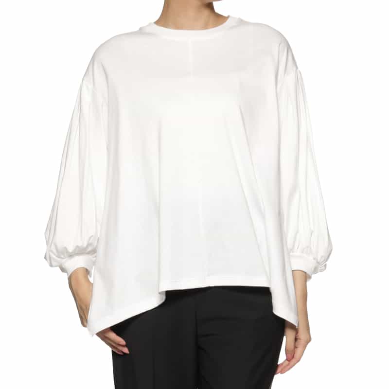 BARNEYS NEW YORK ウォッシャブル ギャザースリーブカットソー WHITE