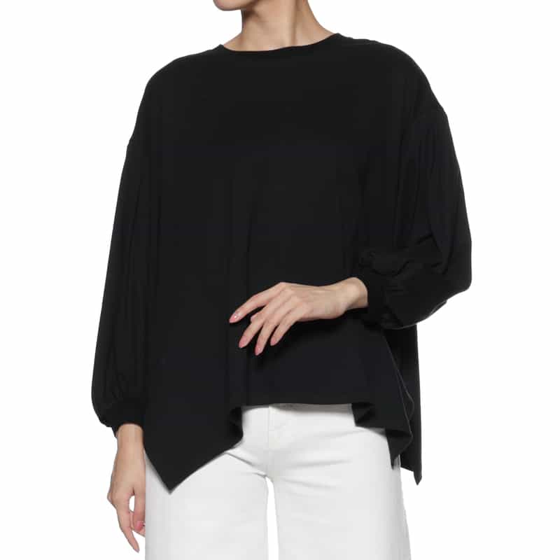 BARNEYS NEW YORK ウォッシャブル ギャザースリーブカットソー BLACK