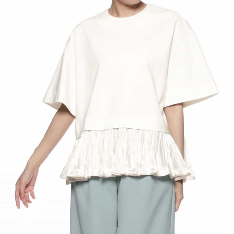 BARNEYS NEW YORK ウォッシャブル コンビネーション プリーツカットソー WHITE