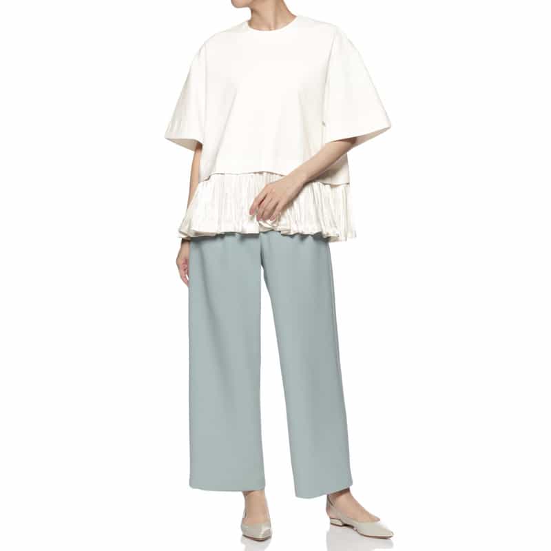 BARNEYS NEW YORK ウォッシャブル コンビネーション プリーツカットソー WHITE