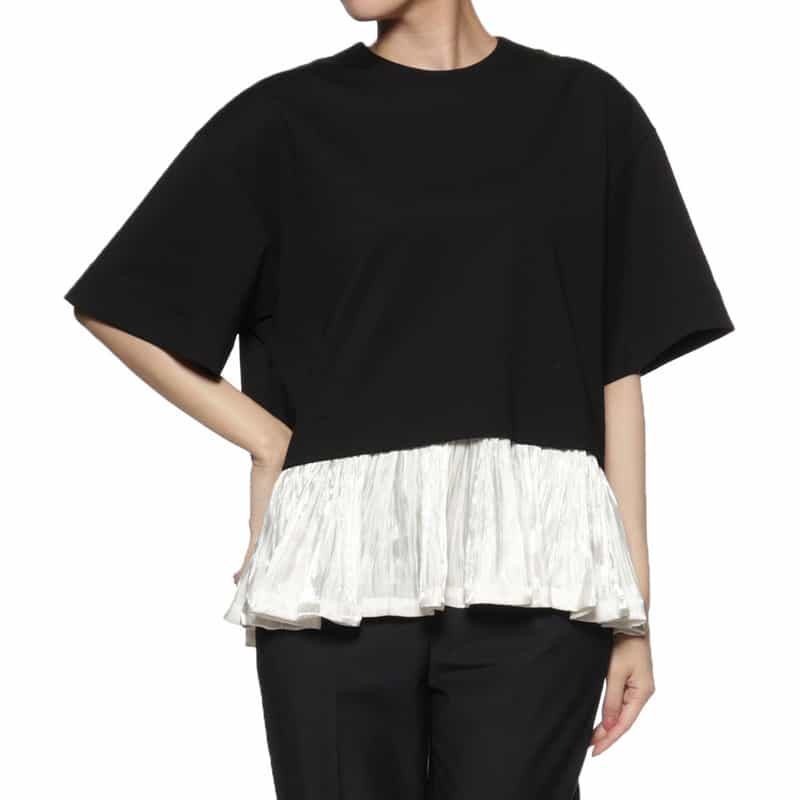 BARNEYS NEW YORK ウォッシャブル コンビネーション プリーツカットソー BLACK