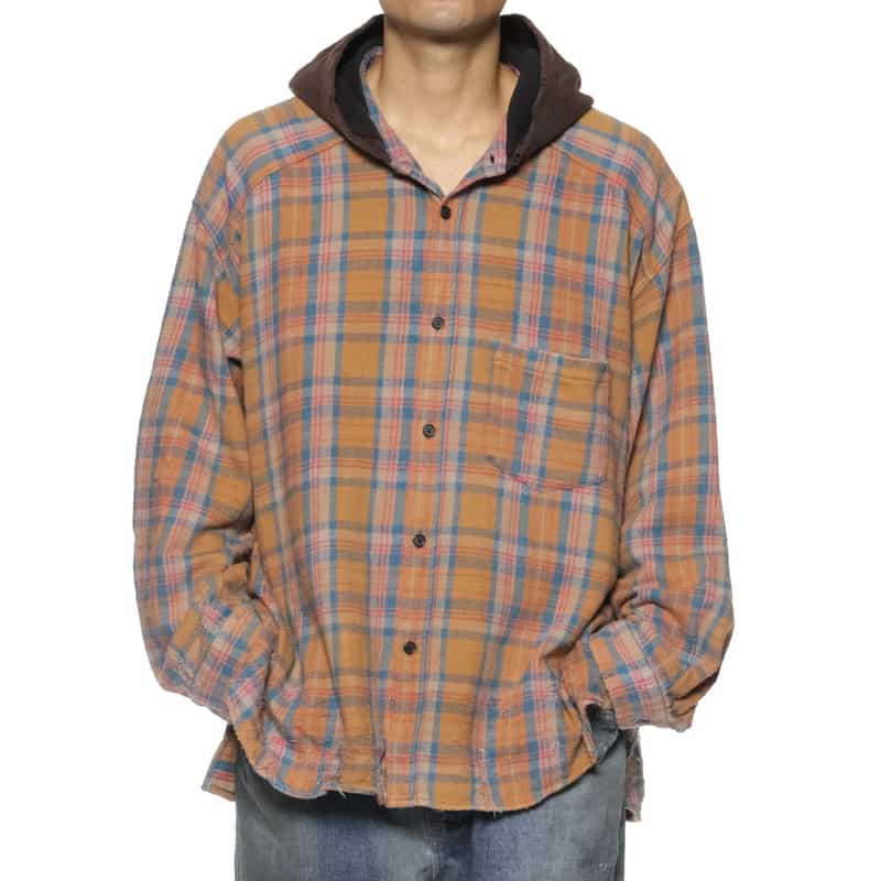 ANCELLM ANCELLM＜アンセルム＞ チェック柄フーディーシャツ CAMEL