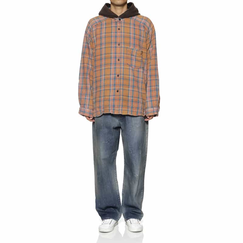 ANCELLM ANCELLM＜アンセルム＞ チェック柄フーディーシャツ CAMEL