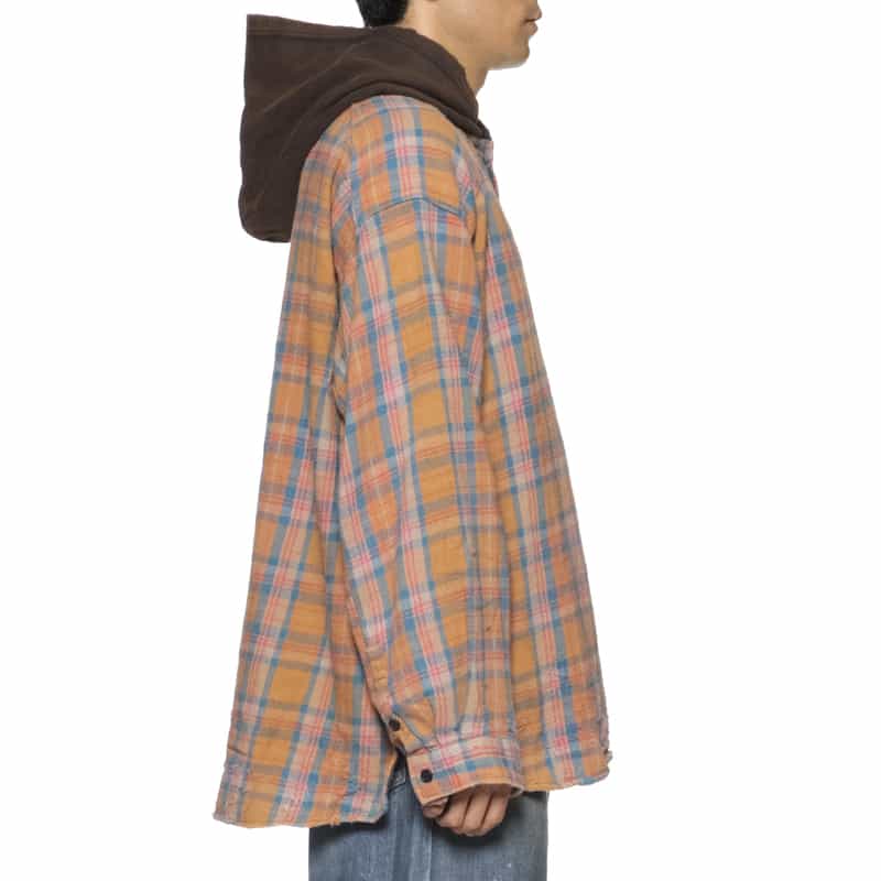 ANCELLM ANCELLM＜アンセルム＞ チェック柄フーディーシャツ CAMEL