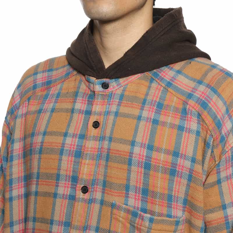 ANCELLM ANCELLM＜アンセルム＞ チェック柄フーディーシャツ CAMEL