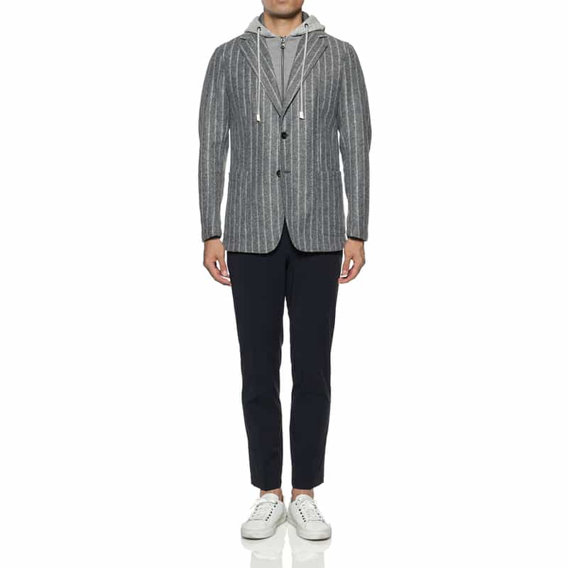 FRADI FRADI＜フラディ＞ フード付ストライプ柄ジャケット GRAY