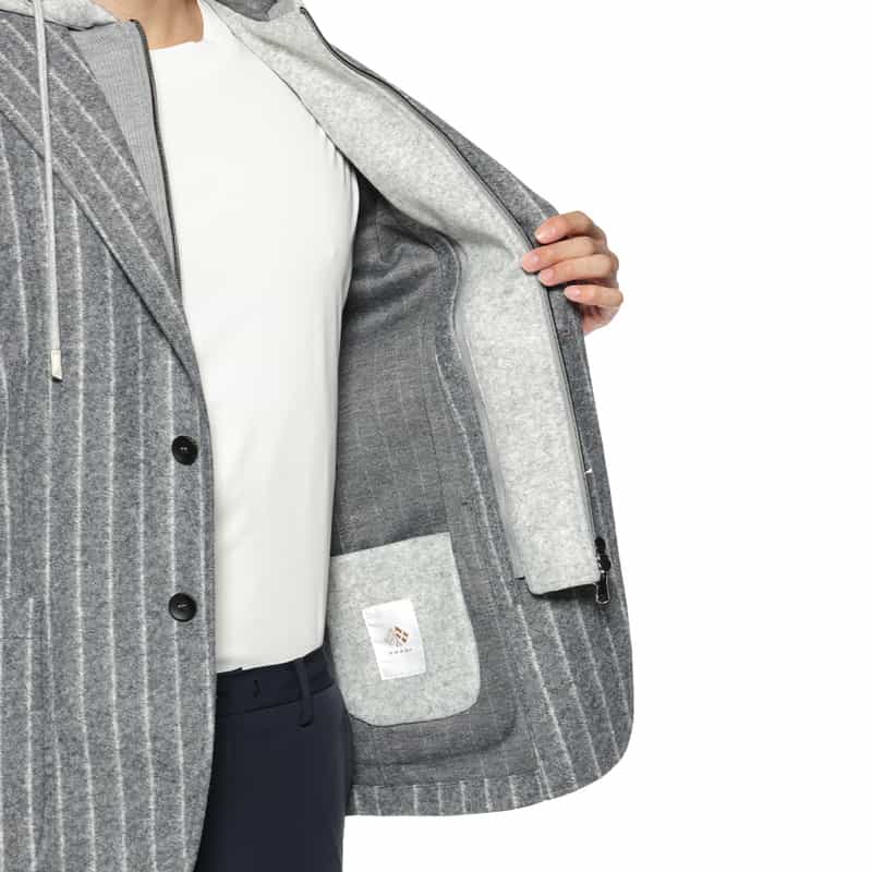 FRADI FRADI＜フラディ＞ フード付ストライプ柄ジャケット GRAY