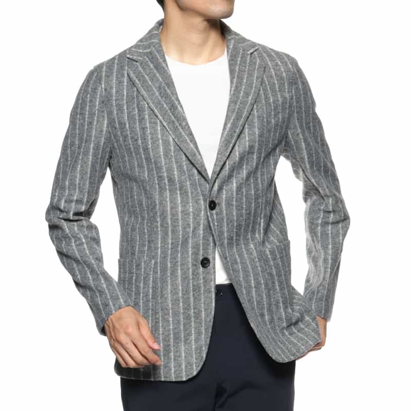 FRADI FRADI＜フラディ＞ フード付ストライプ柄ジャケット GRAY