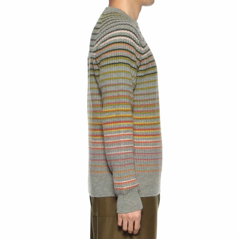 ROBERTO COLLINA ROBERTO COLLINA<ロベルト コリーナ> ボーダー柄クルーネックニットプルオーバー GRAY