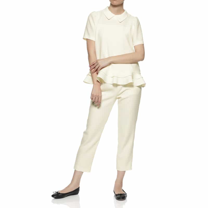 BARNEYS NEW YORK セットアップ ウォッシャブル ダブルクロステーパードパンツ OFF WHITE