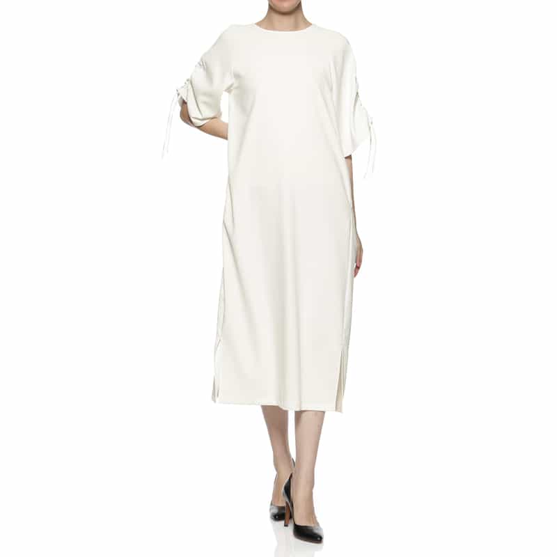 BARNEYS NEW YORK ウォッシャブル ギャザースリーブIラインドレス OFF WHITE