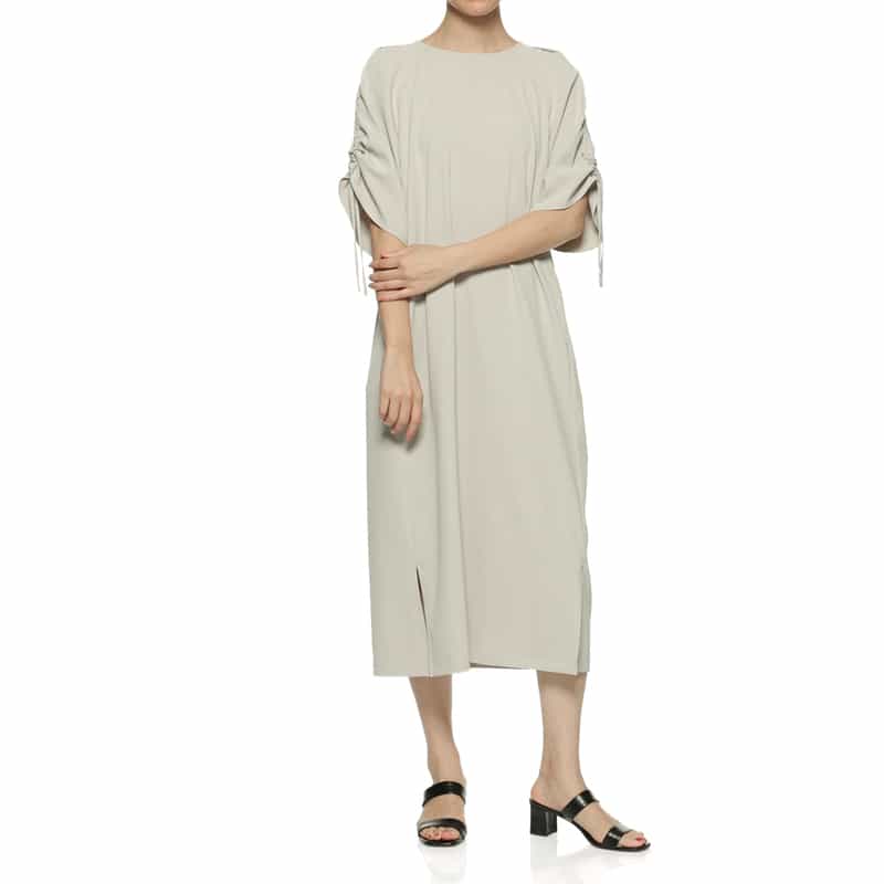 BARNEYS NEW YORK ウォッシャブル ギャザースリーブIラインドレス GRAY BEIGE