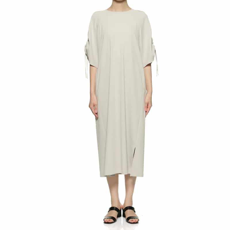 BARNEYS NEW YORK ウォッシャブル ギャザースリーブIラインドレス GRAY BEIGE