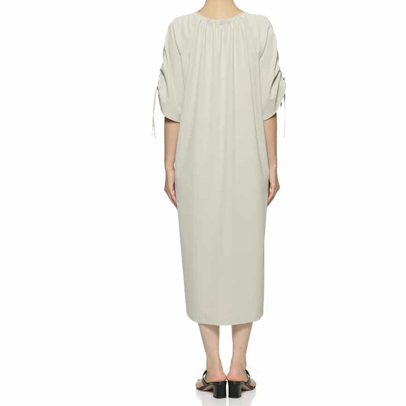 BARNEYS NEW YORK ウォッシャブル ギャザースリーブIラインドレス GRAY BEIGE