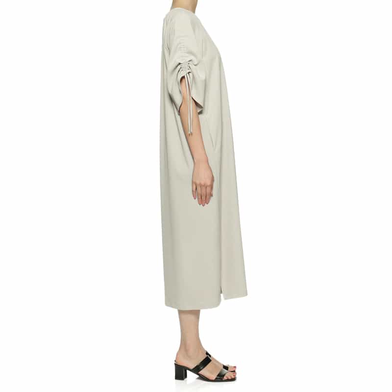 BARNEYS NEW YORK ウォッシャブル ギャザースリーブIラインドレス GRAY BEIGE