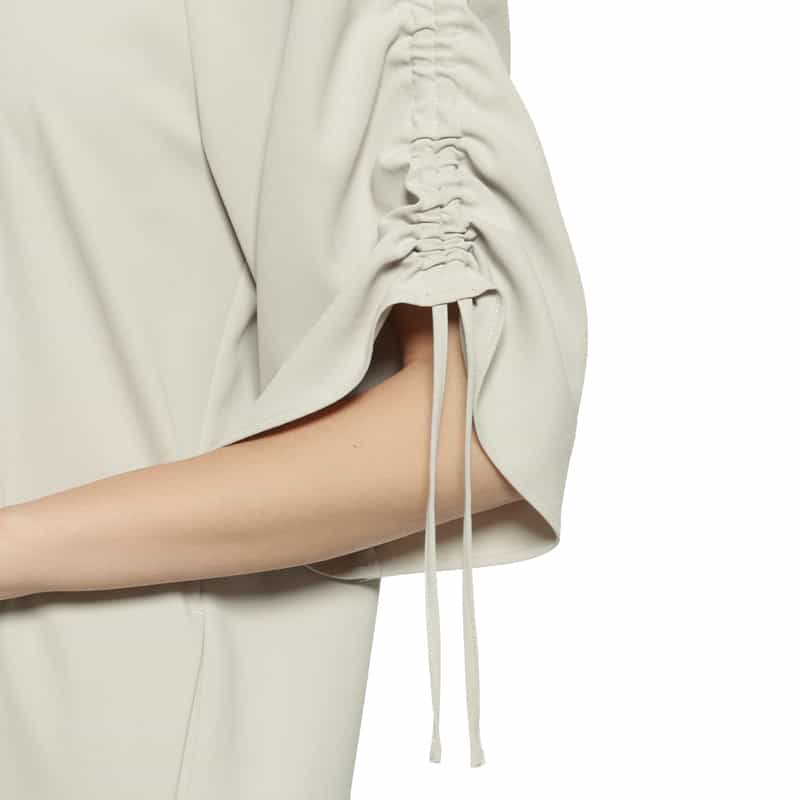 BARNEYS NEW YORK ウォッシャブル ギャザースリーブIラインドレス GRAY BEIGE